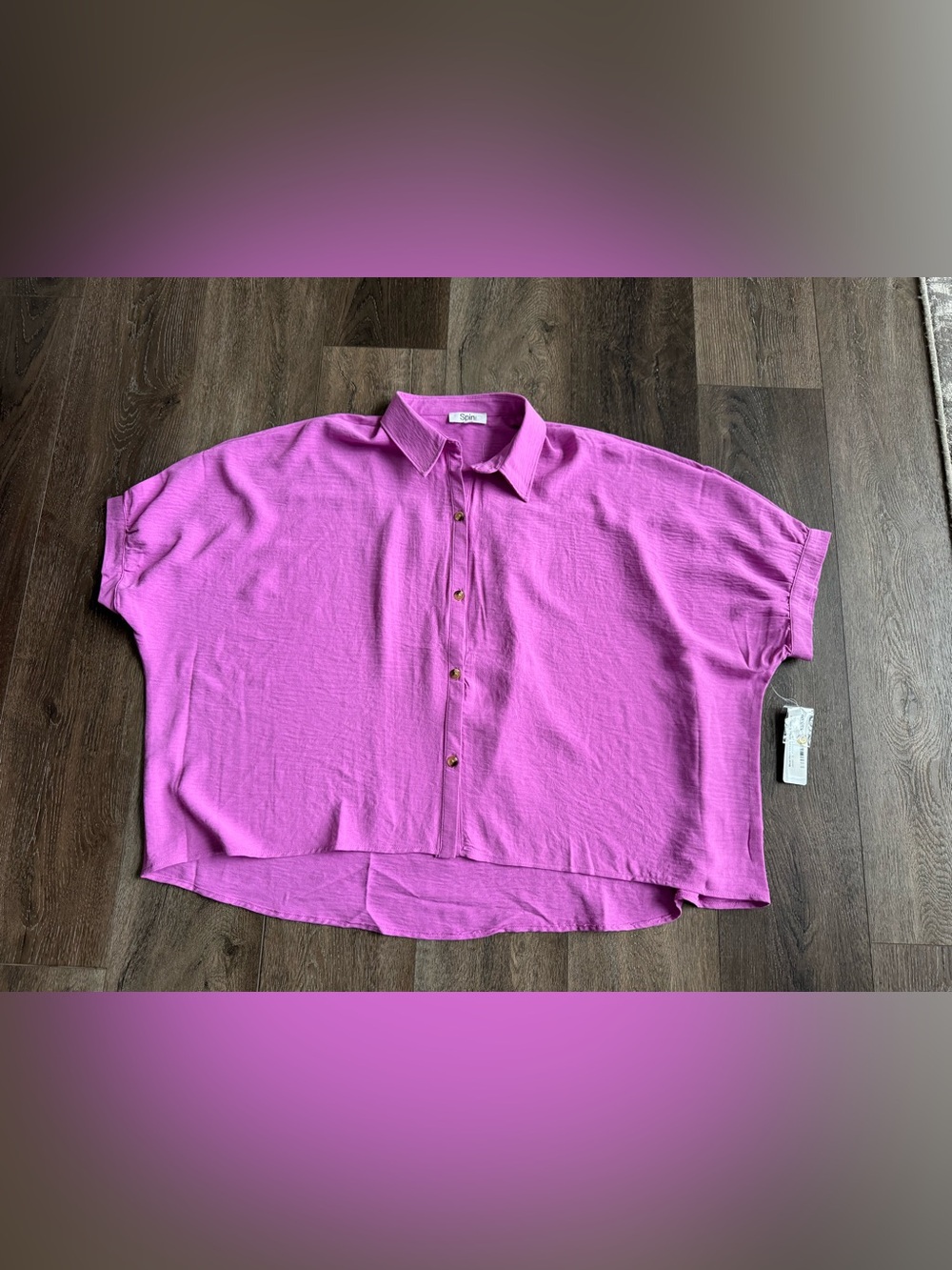 Spin USA Relaxed Short-Sleeve Button-Down Shirt in Vibrant Purple Size Small